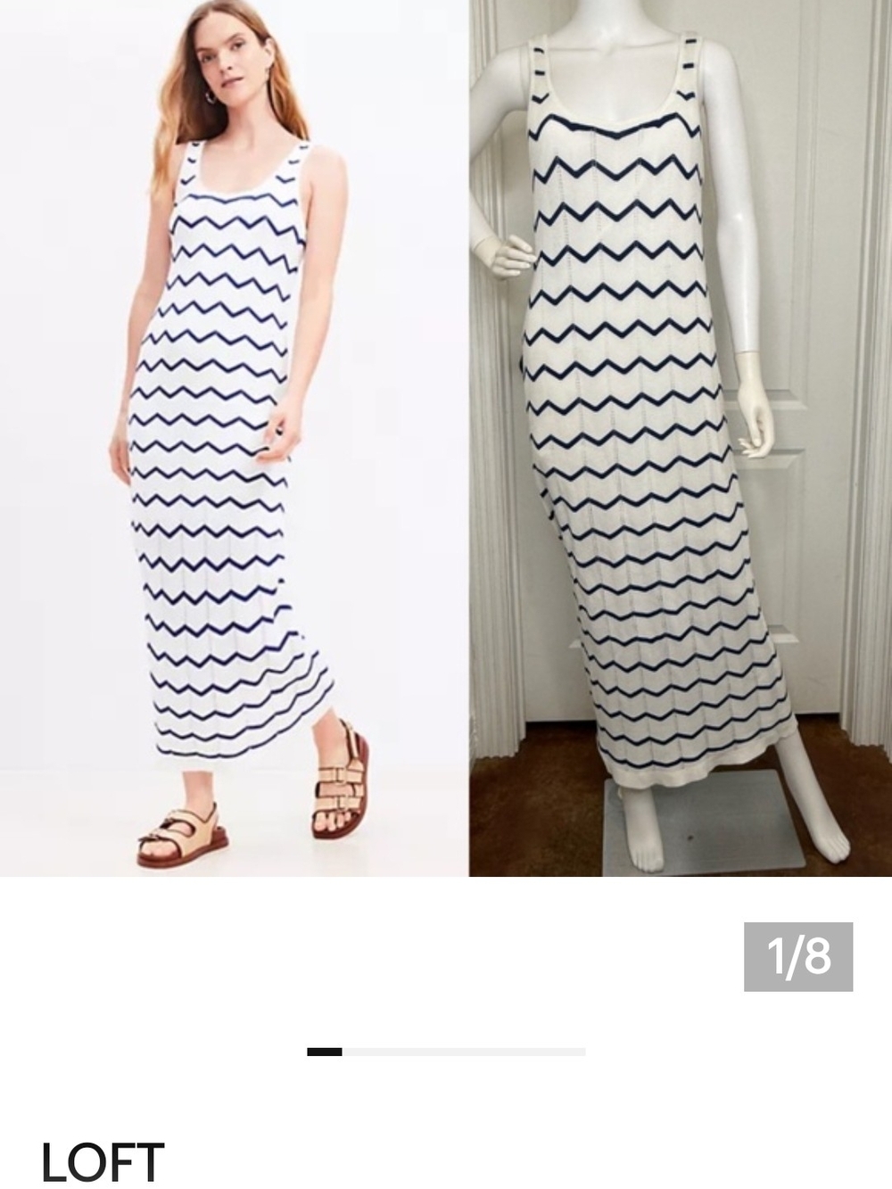 LOFT Women's Navy Chevron Stripe Maxi Dress - White/Navy XL